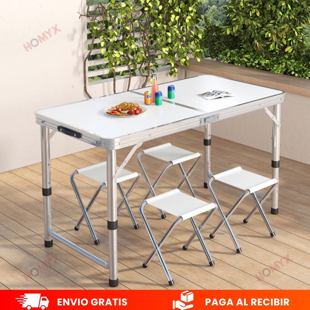 Masa Plegable + 4 Bancos Plegables