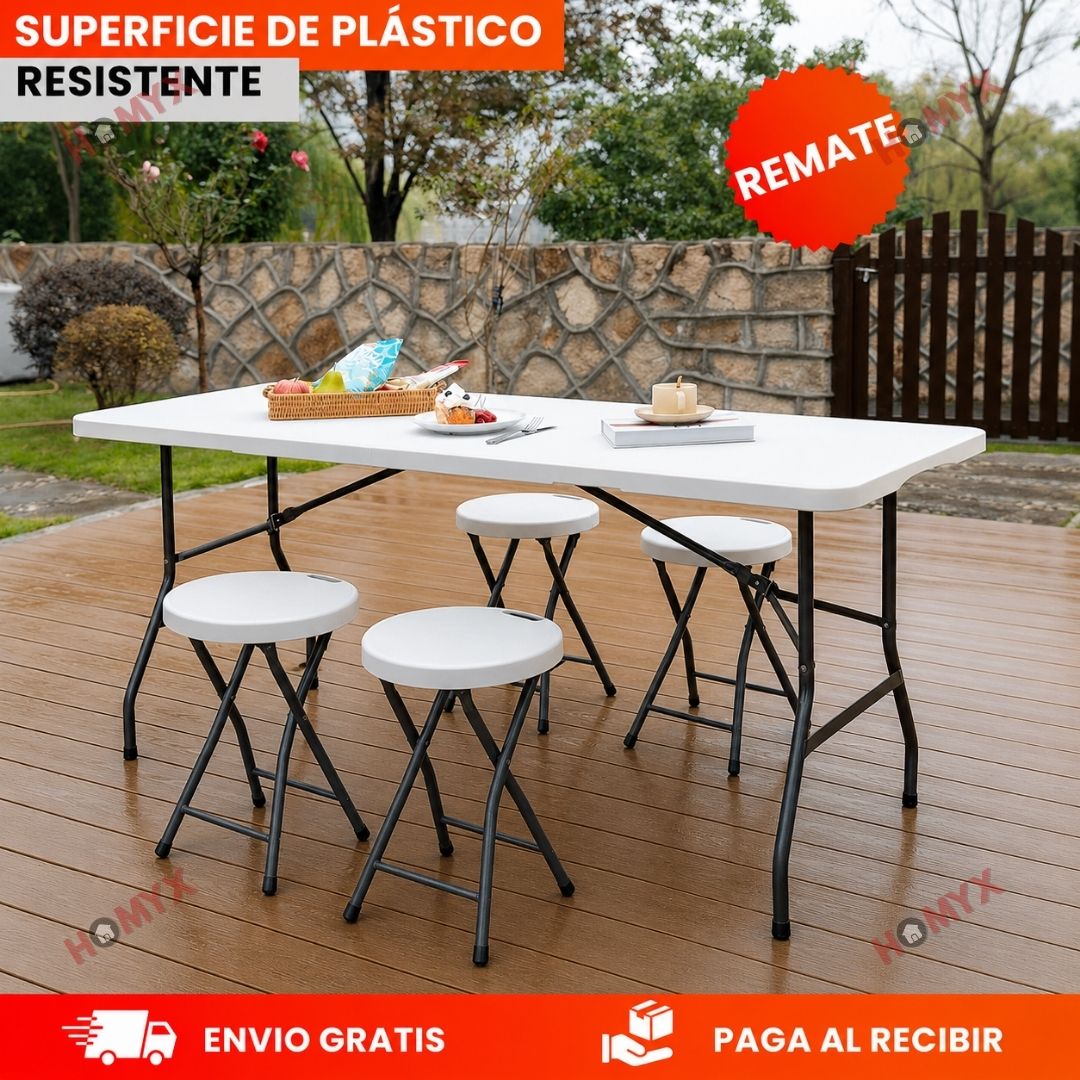 ¡MEGA COMBO! Mesa Extra GRANDE + 4 Bancos Plegables