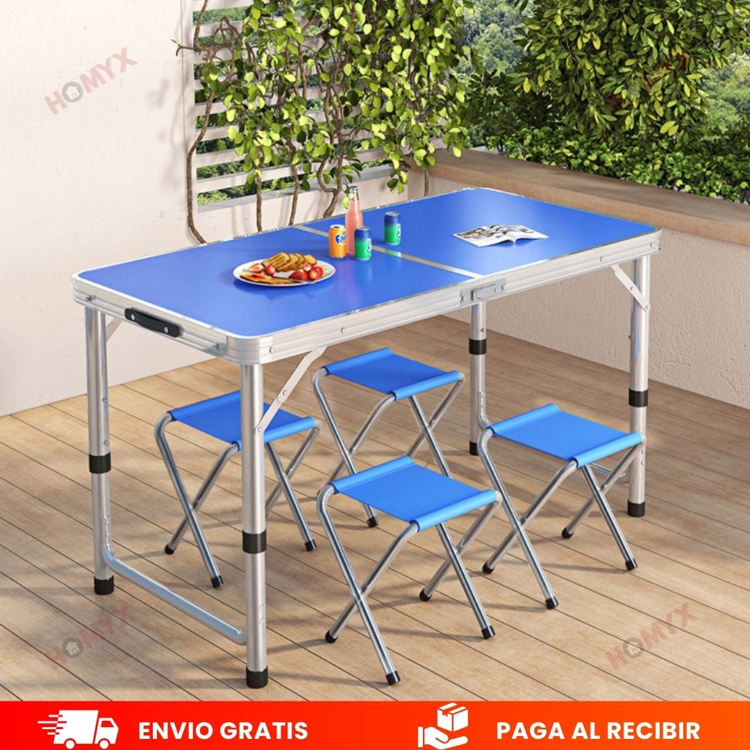 Masa Plegable + 4 Bancos Plegables